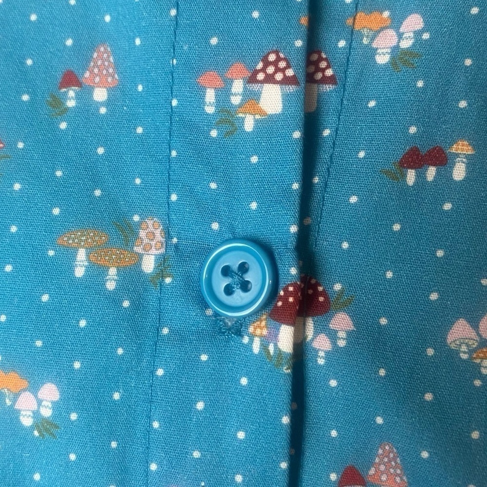 Nwt Maisonette Blue Polka Dot Mushroom Print Collar Blouse Prairie Cottagecore — image 5 of 8